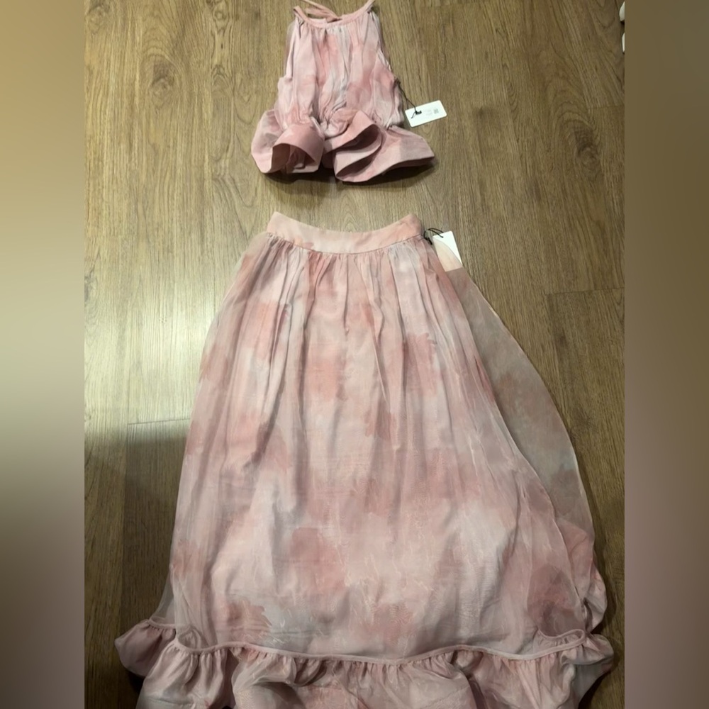 Line & Dot Blush Pink tie-dye halter top & Maxi Skirt Set size S NWT
